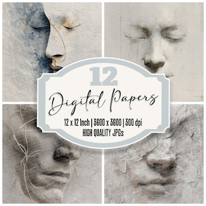 12x stil portret ongewenste dagboek papier lus lijn textuur digitaal papier pack gebarsten gezichten hoge kwaliteit jpg's plakboek downloaden