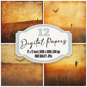 12 papeles digitales Tomb Sunrise Junk Journal, rústicos, con textura desgastada, para álbumes de recortes, en formato JPG de alta calidad.