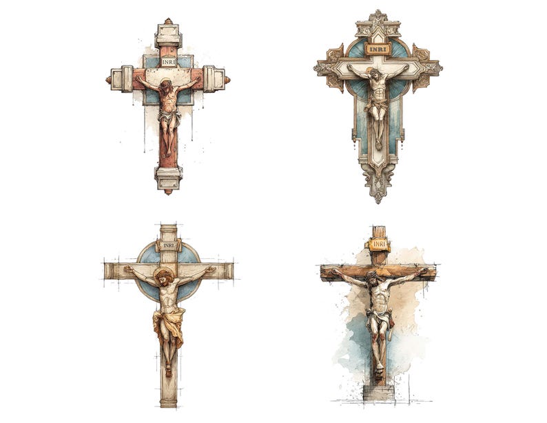 12x Religious Cross PNG Clipart, Jesus Crucifixion INRI Clip Art Set ...