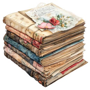 Vintage Junk Journal Clipart, 12 Akwarelowych Junk Journal Collection Pile, Clipart do druku, Pobieranie cyfrowe, Media mieszane, Obrazy do scrapbookingu