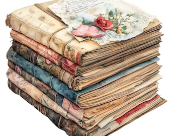 Vintage Junk Journal Clipart, 12 Watercolor Junk Journal Collection Pile, Printable Clipart, Digital Download, Mixed Media, Scrapbook Images