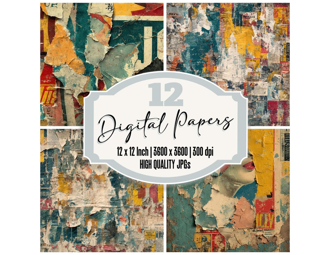 Vintage Ad Collage Junk Journal Paper Pack 12x Distressed Poster ...