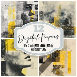 12x Offset Letter Junk Journal Papier Abstrakt Collage Digitales Papier Pack Hochwertige JPGs Distressed Texture Scrapbook Papier Download