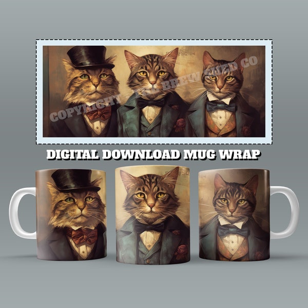 Cat Painting Mug Wrap, 11oz & 15 Oz Mug Sublimation Design, Cat in a Suit Mug Wrap Design, Cat Mug Sublimation, 11oz Mug Png, 15oz Mug PNG