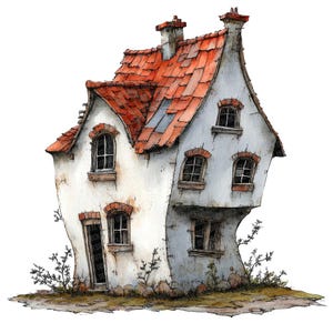 Crooked Cottage PNG-clipart, 12 x Old Cottage aquarel illustraties set, rustiek huis illustratie, afdrukbare aquarel illustraties, digitale download