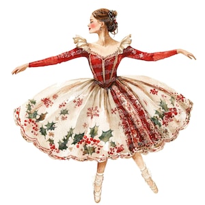 12 Clip Art de Balé de Natal, Conjunto de 12 Clip Art de Bailarina, Arte de Balé de Natal para Imprimir, Download Digital, Álbum de Recortes, Decoração de Natal