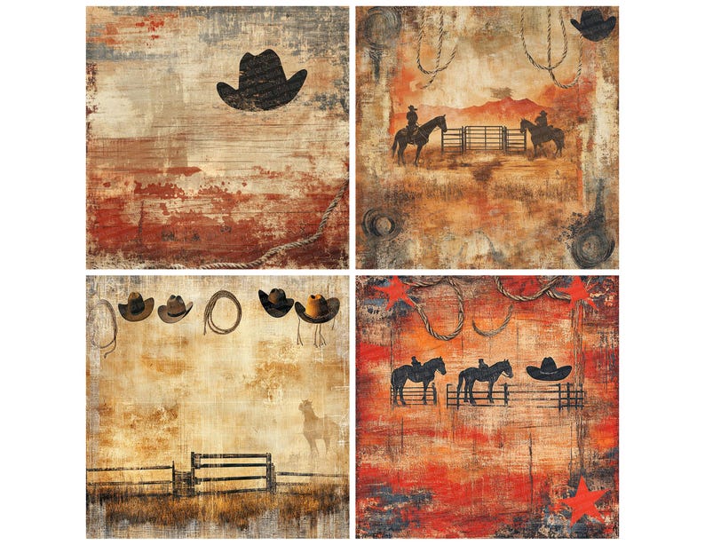 12x Rodeo Hat Rope Junk Journal Paper Western Cowboy Design High ...