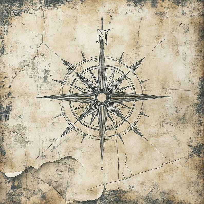 12x Nautical Compass Junk Journal Paper, Vintage Map Digital Paper Pack ...