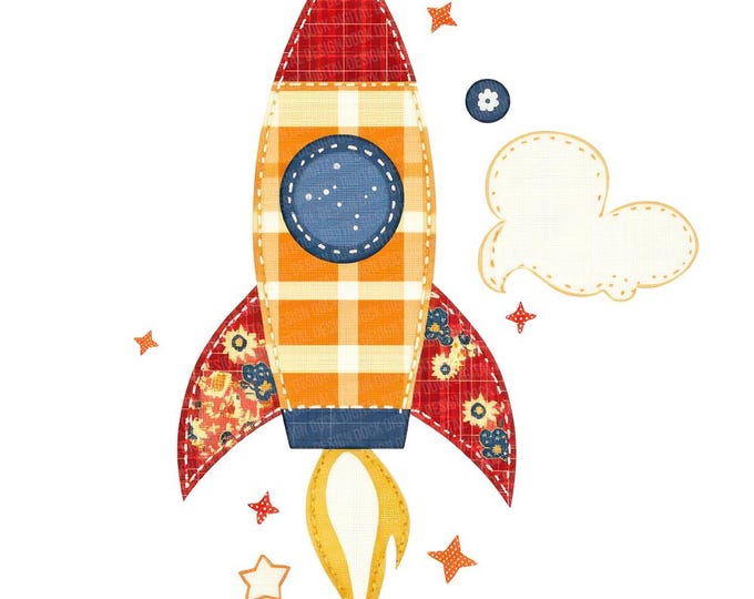 10 Rockets Clipart Bundle, PNG & JPG, Printable Patchwork Rocket ...