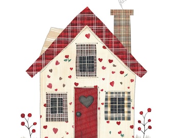 Fabric House PNG Clipart, 12x Patchwork Cottage Clip Art Set, Printable Watercolor Clip Art, Digital Download, Transparent PNG, Junk Journal