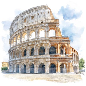12 cliparts Colisée, aquarelle Rome monument, Illustration imprimable du Colisée romain, créations en papier, téléchargement numérique, Rome Italie Clipart