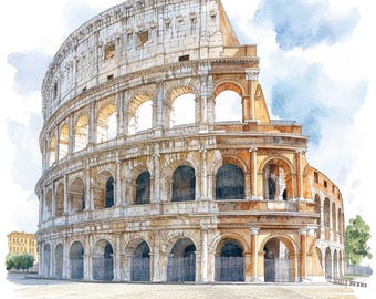 12 コロッセオ クリップアート、水彩画のローマのランドマーク、印刷