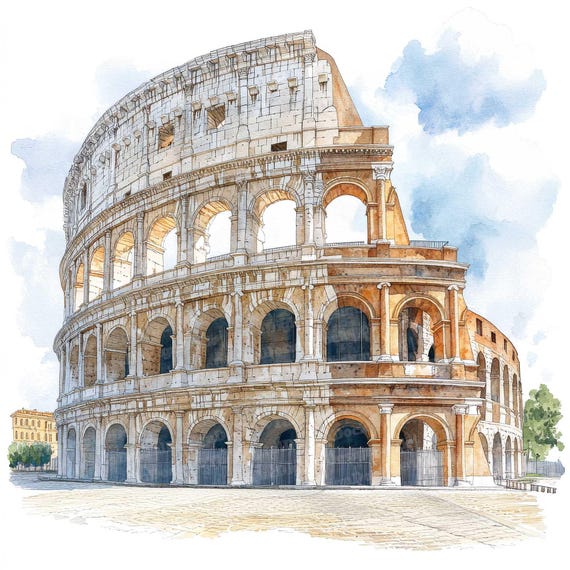 12 コロッセオ クリップアート、水彩画のローマのランドマーク、印刷