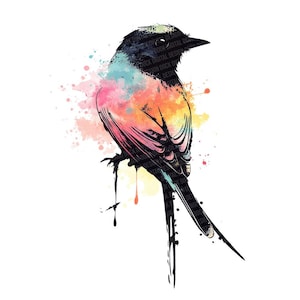 12x Abstract Songbirds PNG Clipart, Watercolor Bird Silhouettes Clip Art, Printable PNG, Digital Download, Paper Crafts, JPG Files Included
