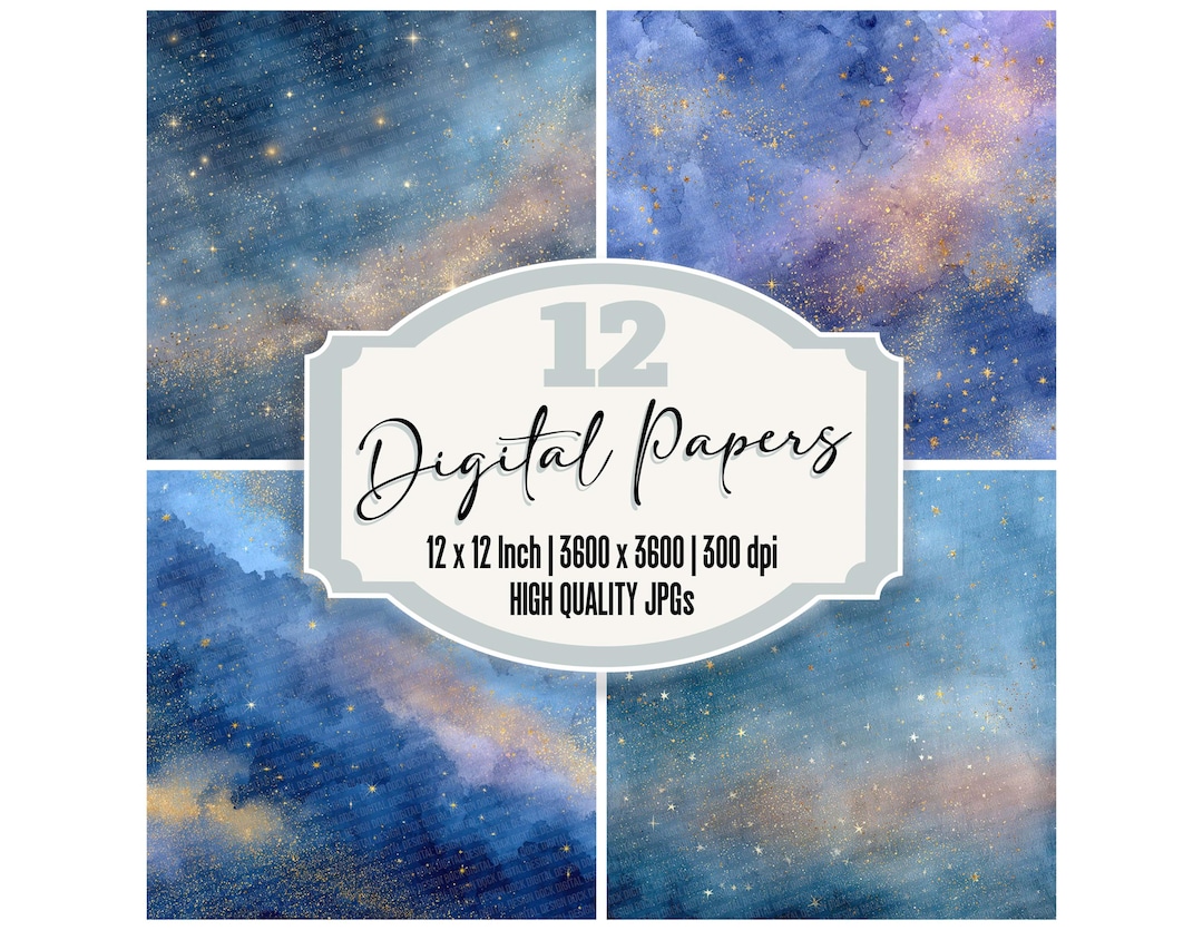 12x Twilight Star Junk Journal Digital Paper Pack Winter Night Sky ...