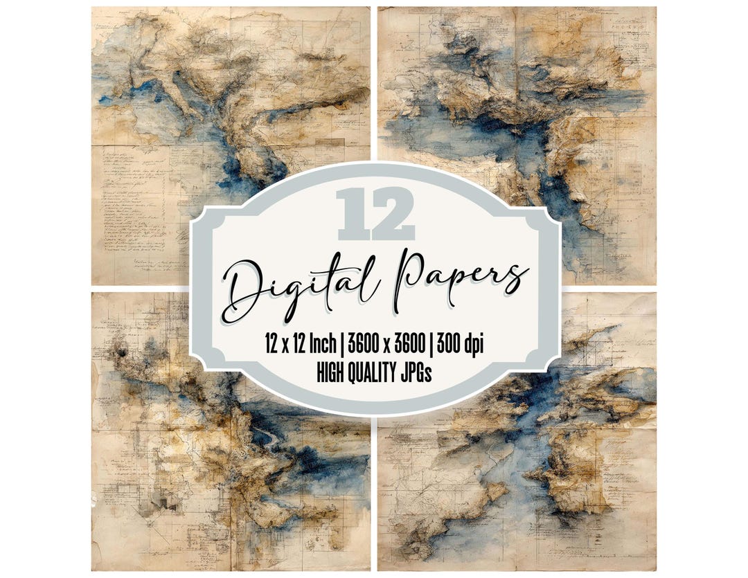 Paper Pattern Cartography 12x Travel Cartography Digital Paper Pack Junk Journal Paper Faded ...