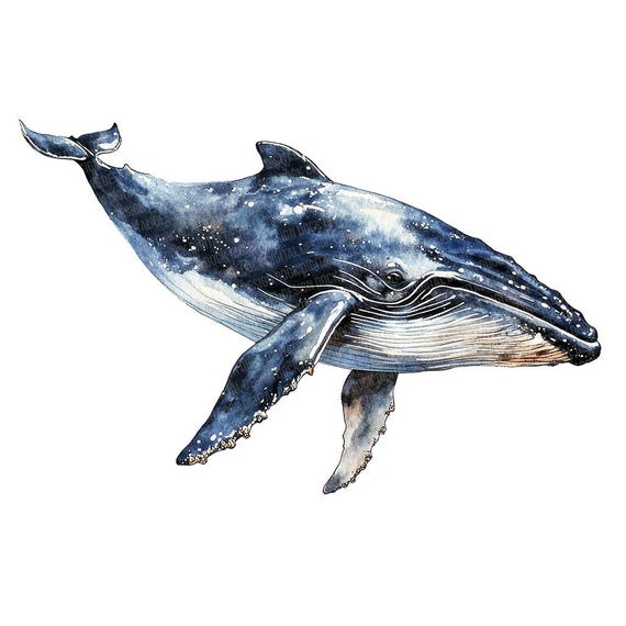クジラのPNGクリップアート、12種類の水彩画風海洋動物クリップアート