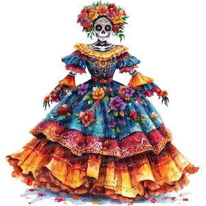 12 cliparts jour des morts, Dia de los Muertos, clipart aquarelle imprimable, art tête de mort en sucre, téléchargement numérique, art populaire mexicain, tête de mort en sucre