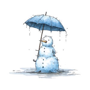 12x Snowman with Umbrella PNG Clipart, Watercolor Christmas Snowman Clip Art, Holiday Clip Art, Printable PNG/JPG, Transparent Background