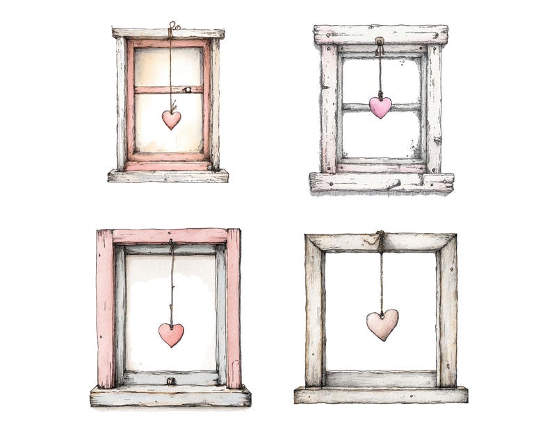 Window Drawing Hearts Window Heart PNG Clipart, 12x Hanging Heart Window Clip Art Set ...