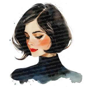 12 x bob kapsel clipart, vrouw kapsels clipart, afdrukbare aquarel clipart, kunst aan de muur, papier ambachten, digitale download, ongewenste tijdschriften
