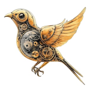 Clockwork Bird PNG Clip Art, 12x Steampunk Mechanical Bird Clipart PNG ...