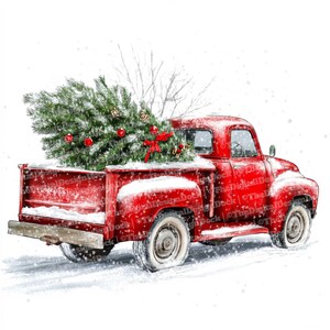 Christmas Truck PNG Clipart, 12x Watercolor Christmas Tree Delivery PNG ...