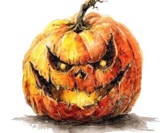 12 Jack O Lantern PNG Clipart, Halloween Watercolor Pumpkin Clip Art Set, Spooky Clip Art, Printable PNG/JPG, Paper Crafts, Digital Download