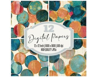 12x Seamless Egg Tempera Coins Junk Journal Paper Digital Paper Pack Turquoise Gold Pink Distressed Texture Scrapbook Paper Digital Download