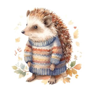 Hérisson mignon dans un clipart pull, 12 JPG, Image imprimable hérisson, Illustration, art mural, téléchargement numérique, journaux indésirables, graphique Tshirt