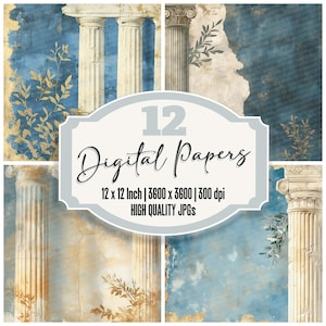 12x Greece Marble Junk Journal Paper Vintage Digital Paper Pack Distressed Column Backgrounds High Quality JPGs Scrapbook Paper