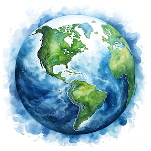 Planet Earth PNG Art Download, 12x Watercolor Globe Set, Printable World Map Graphics, Transparent Background, Digital Illustration Bundle