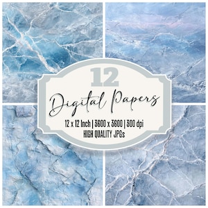 12 papeles digitales con textura de burbujas azules y fracturas de hielo, para diario, superficie congelada, archivos JPG de alta calidad, descarga de álbumes de recortes