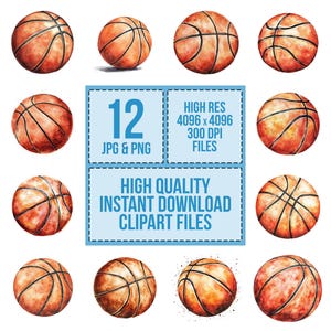 Basketball PNG Clipart, 12x Watercolor Basketball Clip Art Set ...