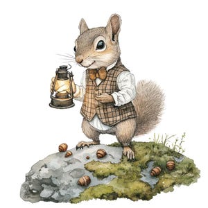 Squirrel PNG Clipart, 12x Lantern Forest Animal Clip Art Set, Printable Watercolor Clip Art, Digital Download, Transparent PNG, Woodland Art