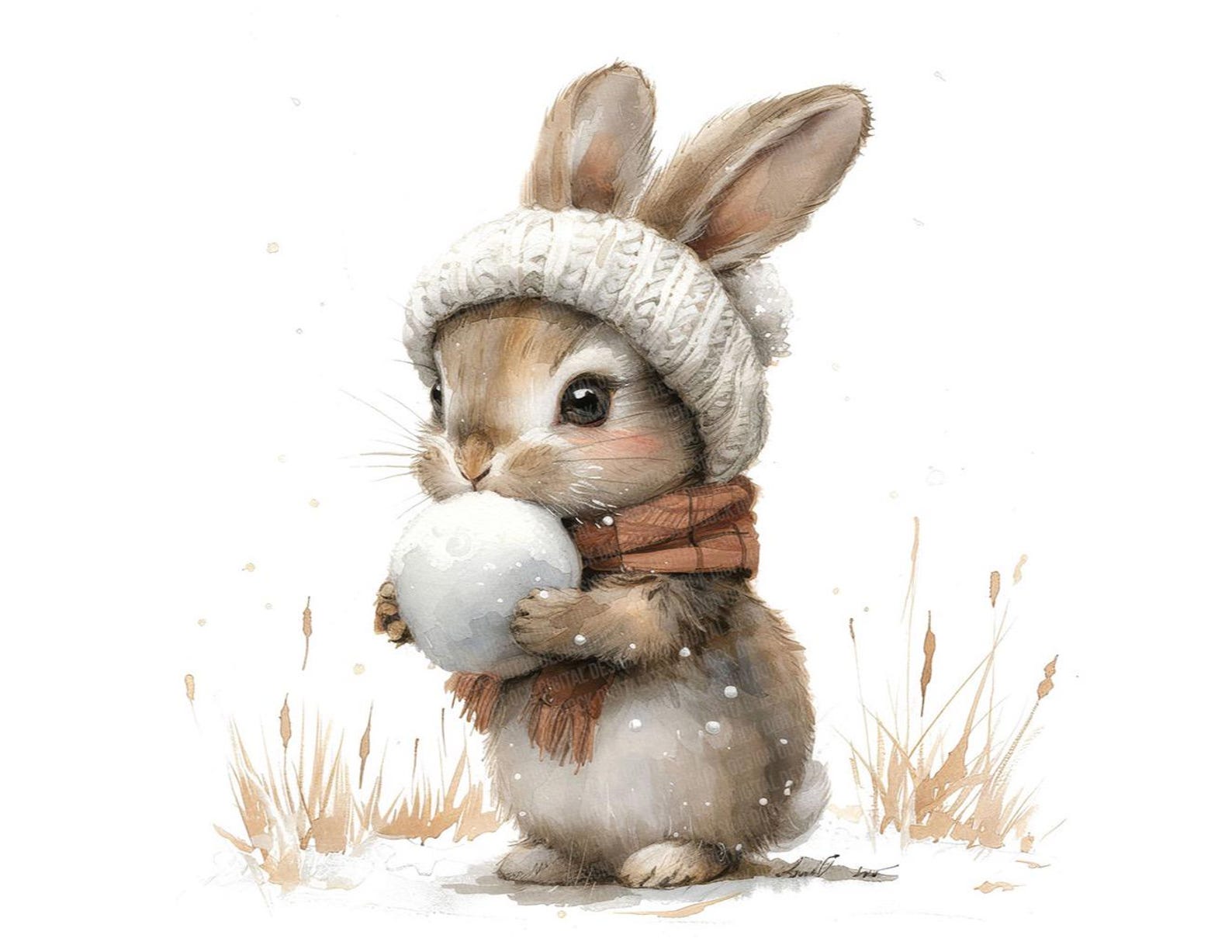 Winter Bunny PNG Clipart, 12x Cute Snowball Rabbit Clip Art Set ...