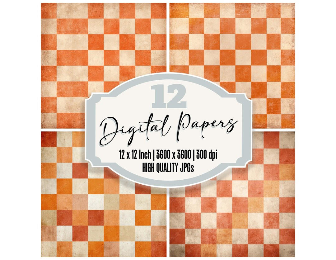 12x Vintage Checkerboard Digital Paper Pack Retro Checker Pattern Junk ...
