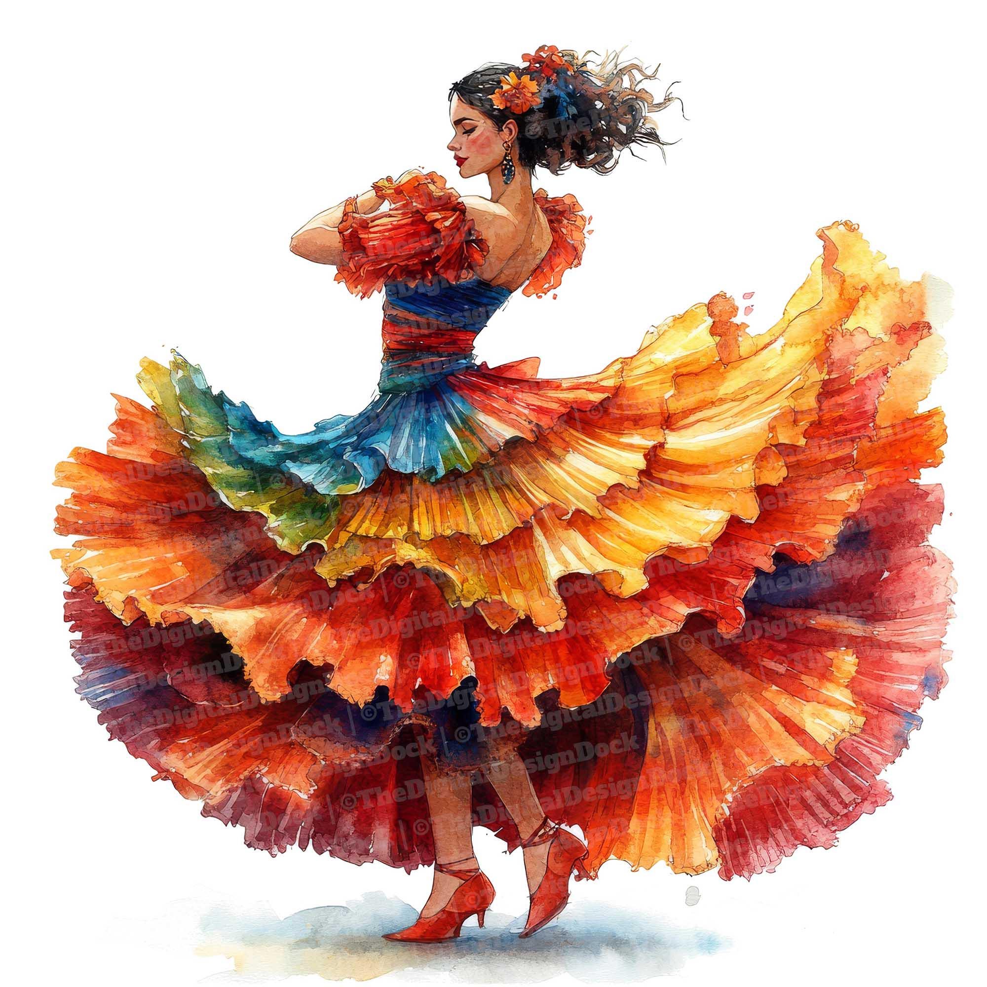12 Flamenco Dancer Watercolor Clipart Spanish Woman Dancer Printable 