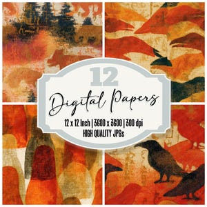 Seamless Tapestry Inuit Carvings Junk Journal Paper Pack 12x Ochre Abstract Digital Paper Distressed Texture Scrapbook Ephemera JPGs