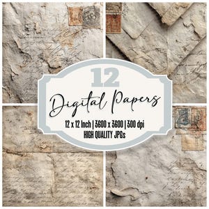 12x Letter Stack Smudge Junk Journal Paper Vintage Letter Stamps Distressed Backgrounds Paper Pack Digital Download