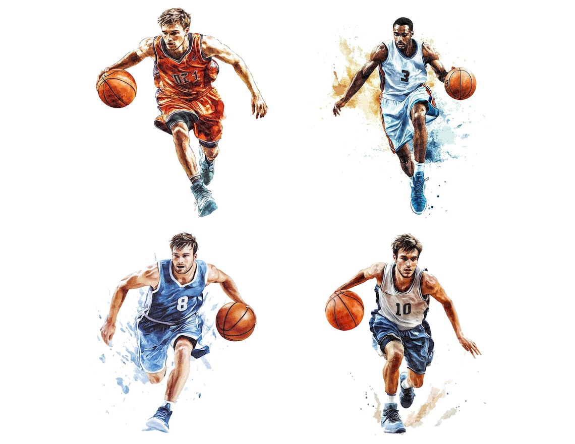 Basketball Player PNG Clipart, 12x Watercolor Basketball Clip Art Set ...