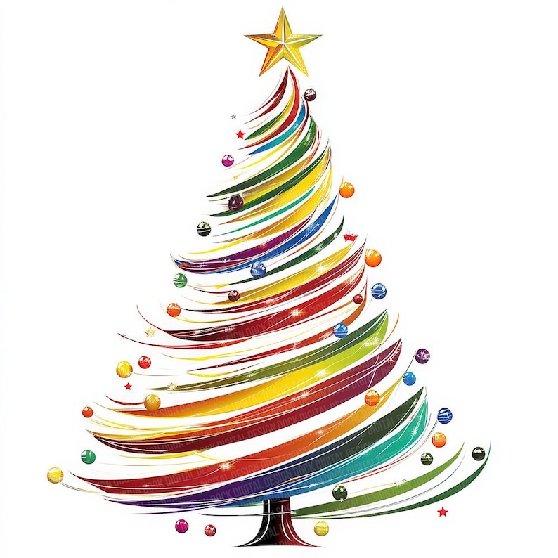 Sapin de Noël PNG Clip Art, 12 x vacances abstrait arbre Clipart ensemble, conception d'arbre tourbillonné coloré, clipart imprimable, téléchargement numérique image 1