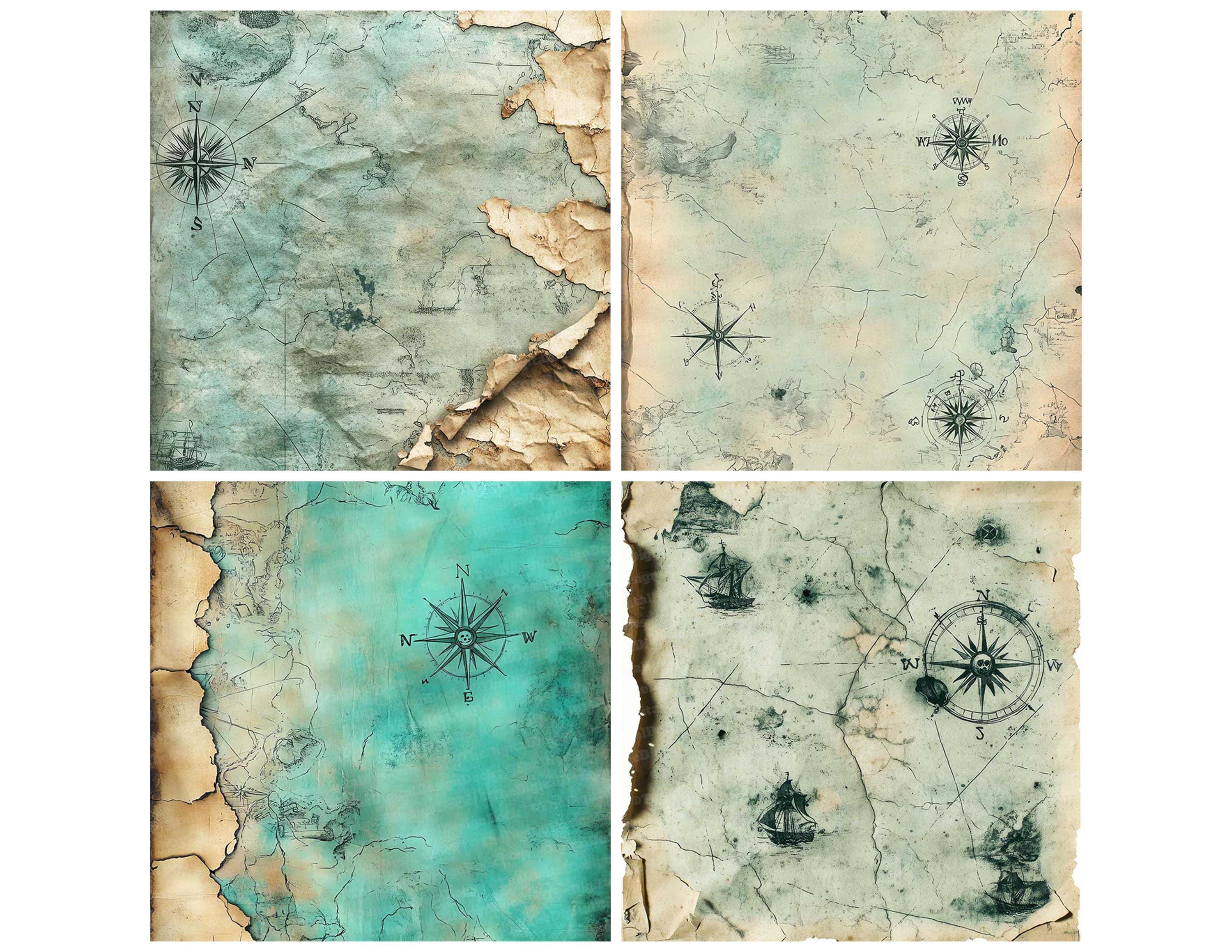 12x Vintage Treasure Map Junk Journal Paper Pack,antique Pirate Map ...