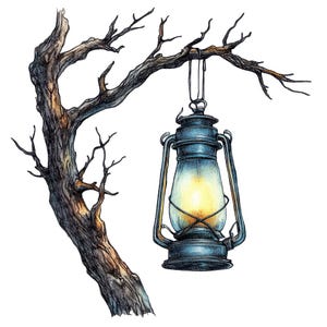 Lantern Hanging from Branch PNG Clipart, 12x Vintage Lantern Clip Art Set, Printable Watercolor Clip Art, Paper Crafts, Digital Download