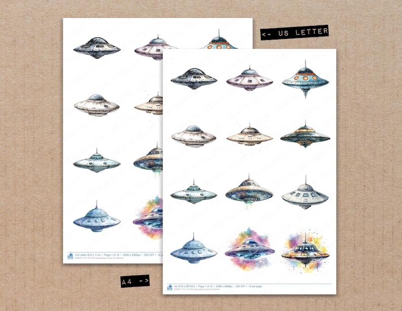 UFO Spaceship Fussy Cut Sheets, 12x Printable Pages, Alien Spacecraft ...