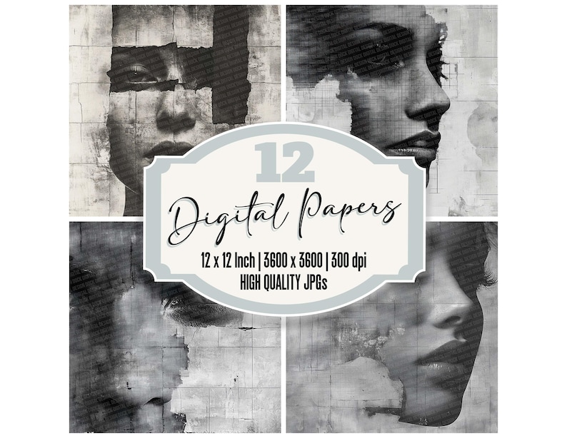 Protrait Paper 12x Halftone Portrait Junk Journal Paper Digital Paper Pack Abstract ...