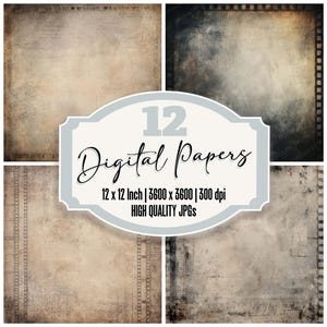 12xVintage Film Rahmen Junk Journal Papier Distressed Textur Digitales Papier Pack Retro Fotografie Hintergrund Scrapbook Papier Digital Download