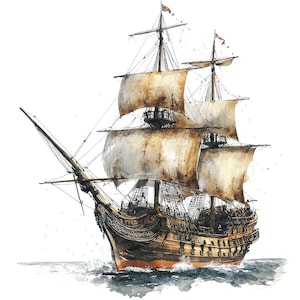 Bateau pirate PNG Clipart, 12 x aquarelle voilier Clip Art Set, art nautique imprimable, travaux manuels en papier, téléchargement numérique, lot de journaux indésirables