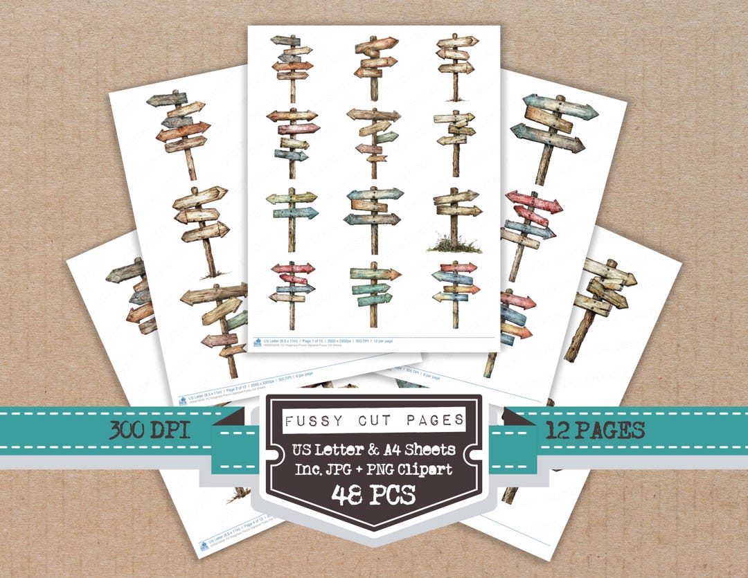 Printable Signpost Imaginary Places Signpost Fussy Cut Sheets, 12x Printable Wooden Sign ...