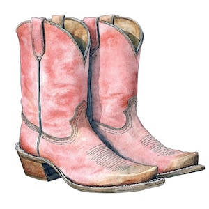 Bottes de cow-girl PNG Clipart, 12 x aquarelle botte de cowboy clip art ensemble, art occidental imprimable, travaux manuels en papier, téléchargement numérique, lot de journaux indésirables